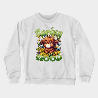 Cute Highland Cow with Butterflies and Flowers Crewneck Sweatshirt